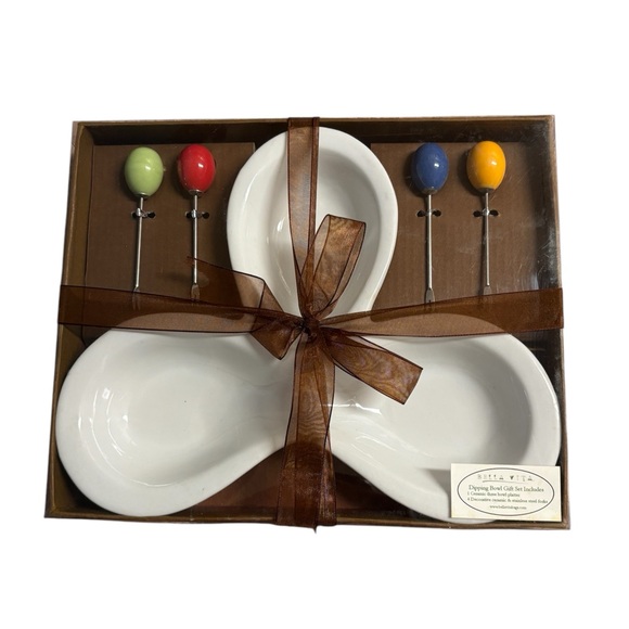 Other - Elegant White Serving Dish Set with Colorful Forks